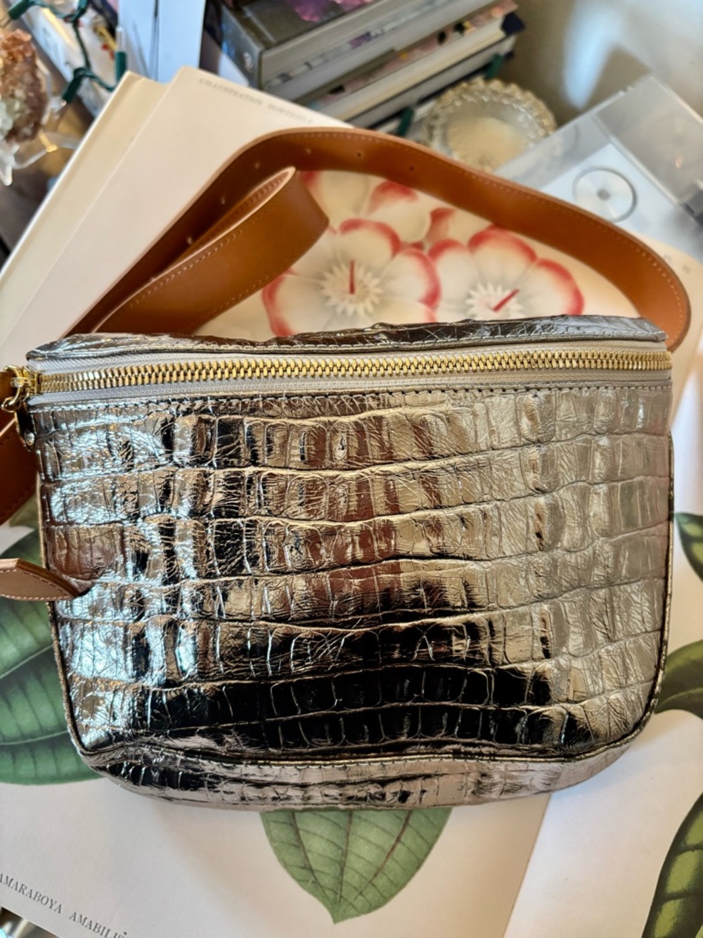 Clare V Silver Fanny Pack - Croc Embossed Leather - EUC - Picture 3 of 16